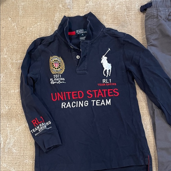 Polo by Ralph Lauren Kids Navy Racing Team Polo Shirt Top 6 and Carters 6 Pants - Picture 7 of 10